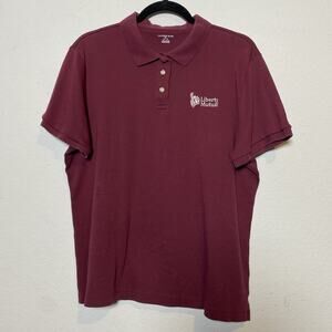 Lands End Maroon Short Sleeve Polo Womens 1X Embroidered 'Liberty Mutual' Preppy
